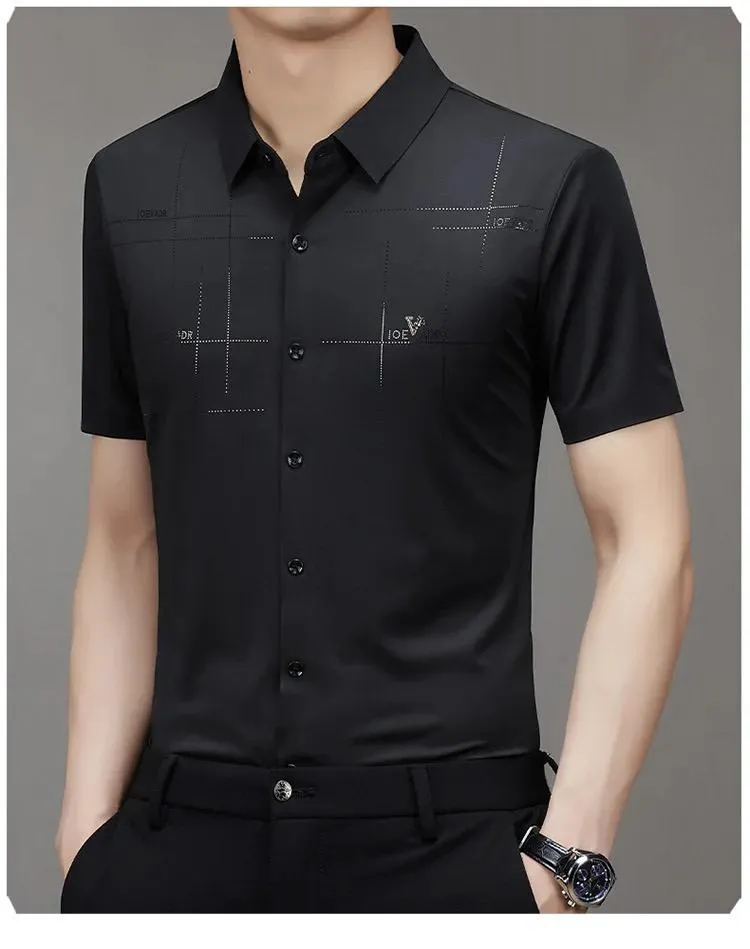 Men s Clothing Printed Casual Short Sleeve Business Formal Textured Summer Shirts TS311