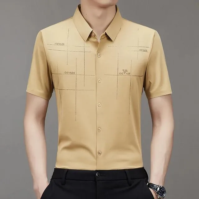 Men s Clothing Printed Casual Short Sleeve Business Formal Textured Summer Shirts TS311