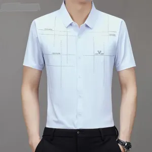 Men s Clothing Printed Casual Short Sleeve Business Formal Textured Summer Shirts TS311