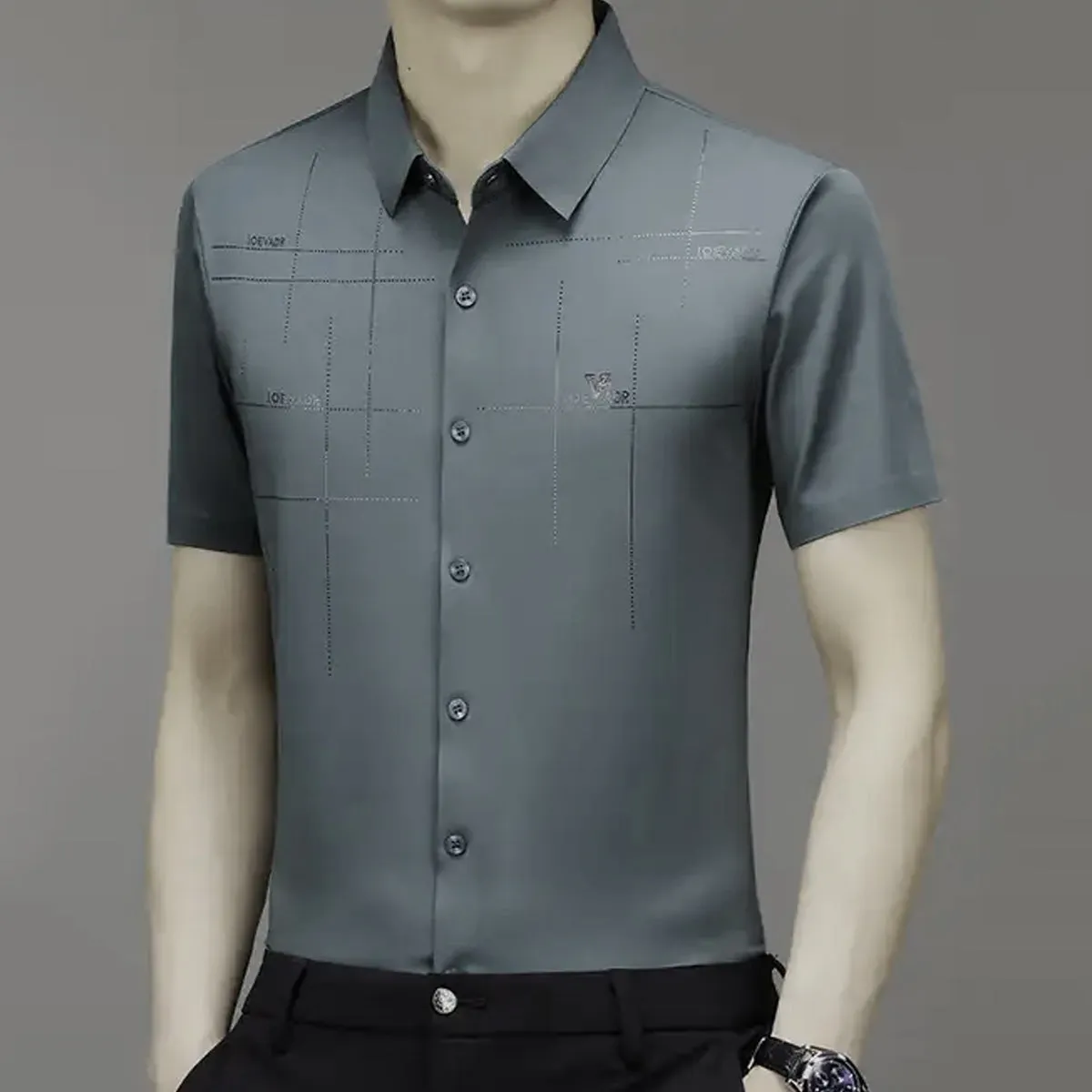 Men s Clothing Printed Casual Short Sleeve Business Formal Textured Summer Shirts TS311