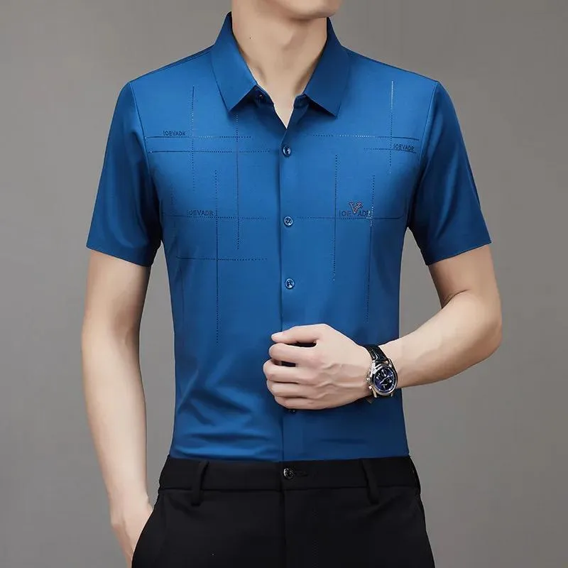 Men s Clothing Printed Casual Short Sleeve Business Formal Textured Summer Shirts TS311