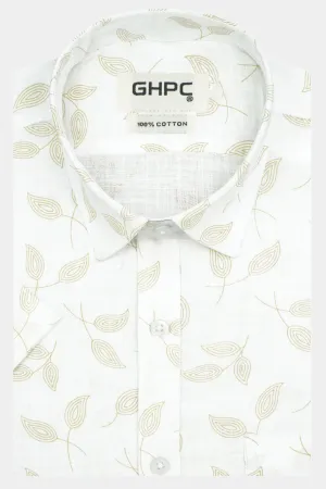 Men's 100% Cotton Printed Half Sleeves Shirt (Gold)