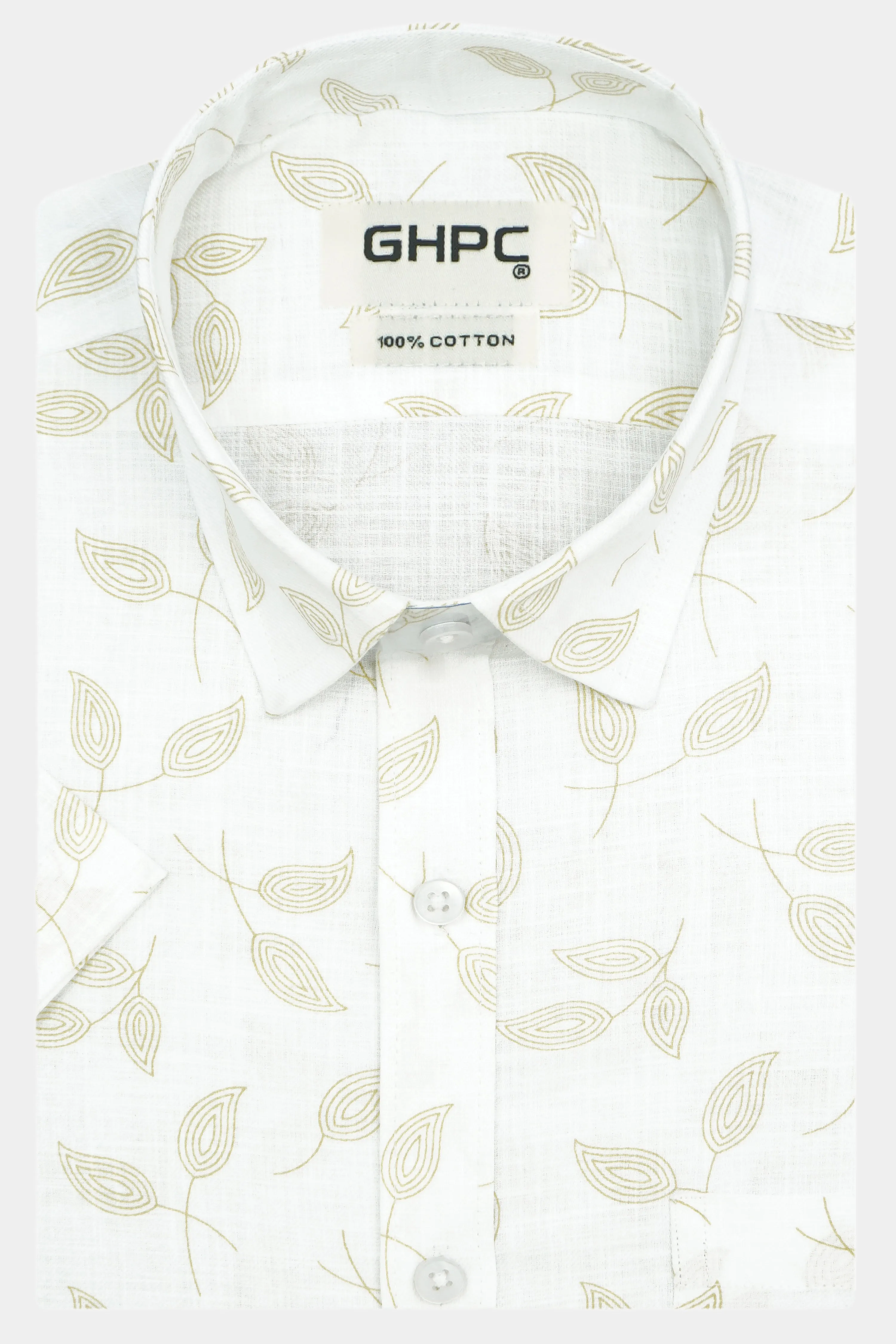 Men's 100% Cotton Printed Half Sleeves Shirt (Gold)
