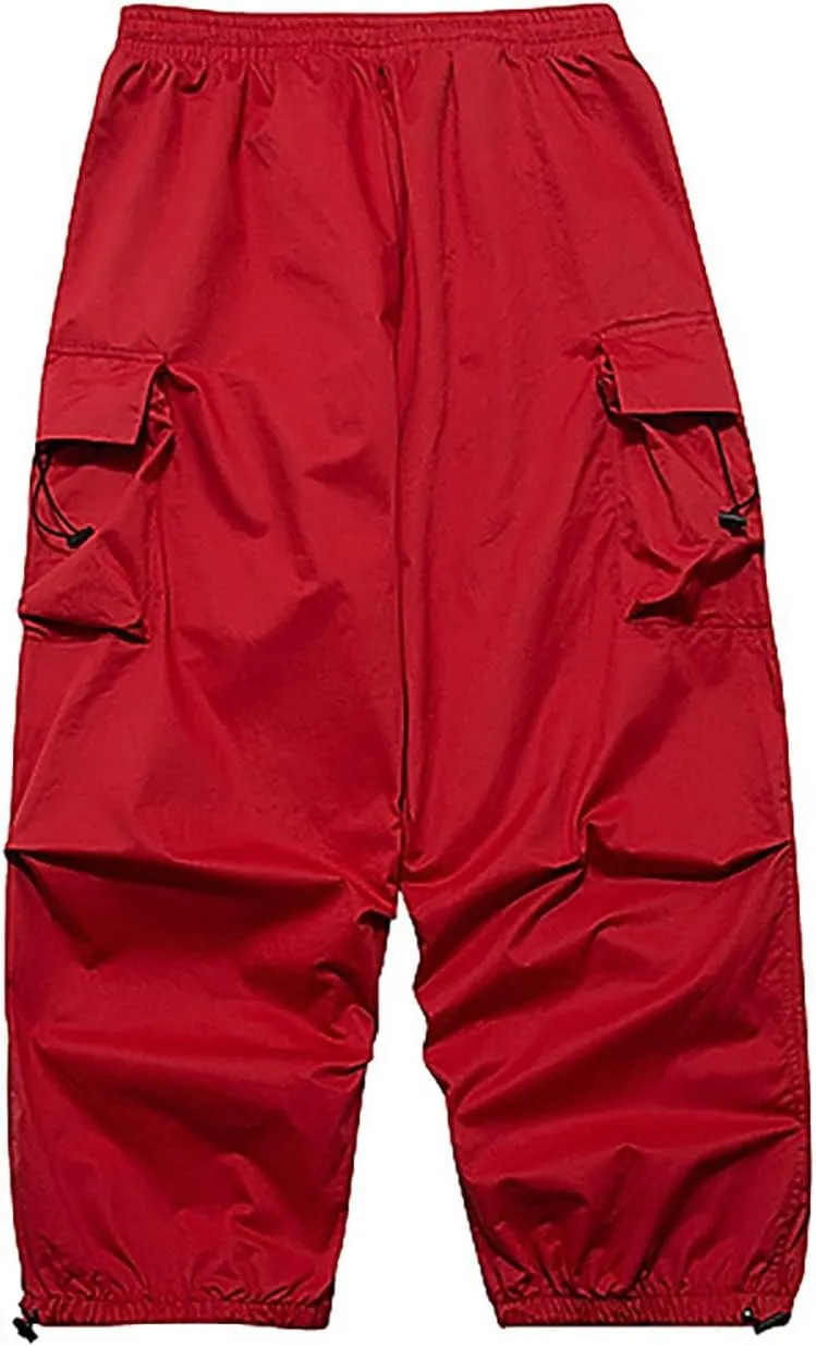 Men's Cargo Harem Pants Lighweight Drastring Elastic Waist Flap Pockets Baggy Loose Cinched Bottom Hip Hop Pants