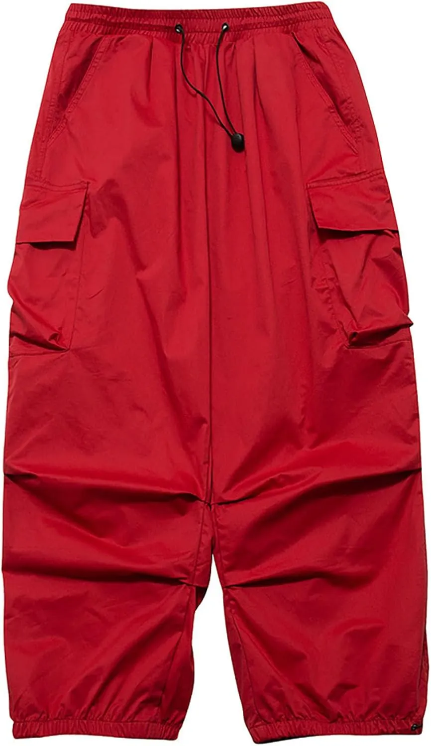 Men's Cargo Harem Pants Lighweight Drastring Elastic Waist Flap Pockets Baggy Loose Cinched Bottom Hip Hop Pants