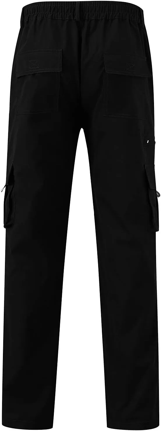 Mens Cargo Joggers Pants Casual Twill Chino Cotton Elastic Drawstring Outdoor Hiking Sweatpants Pants