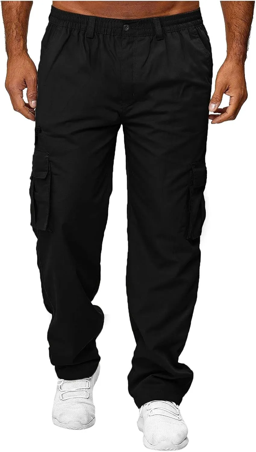 Mens Cargo Joggers Pants Casual Twill Chino Cotton Elastic Drawstring Outdoor Hiking Sweatpants Pants