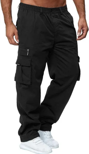 Mens Cargo Joggers Pants Casual Twill Chino Cotton Elastic Drawstring Outdoor Hiking Sweatpants Pants