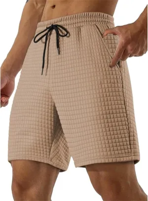 Men's Casual Pants Waffle Elastic Waist Drawstring Workout Running Jogging Summer Beach Sweatpants with Pockets