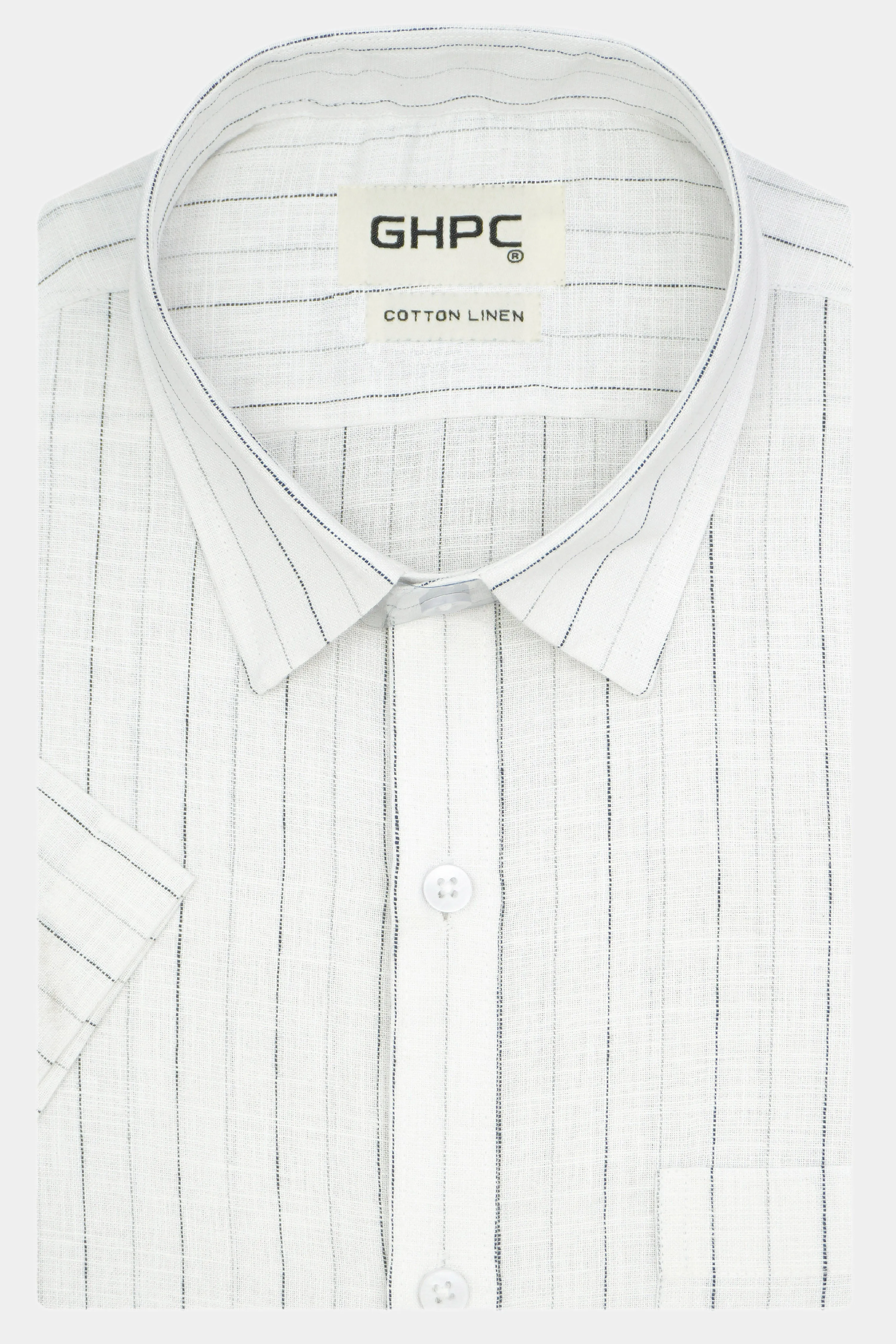 Men's Cotton Linen Striped Half Sleeves Shirt (Black)