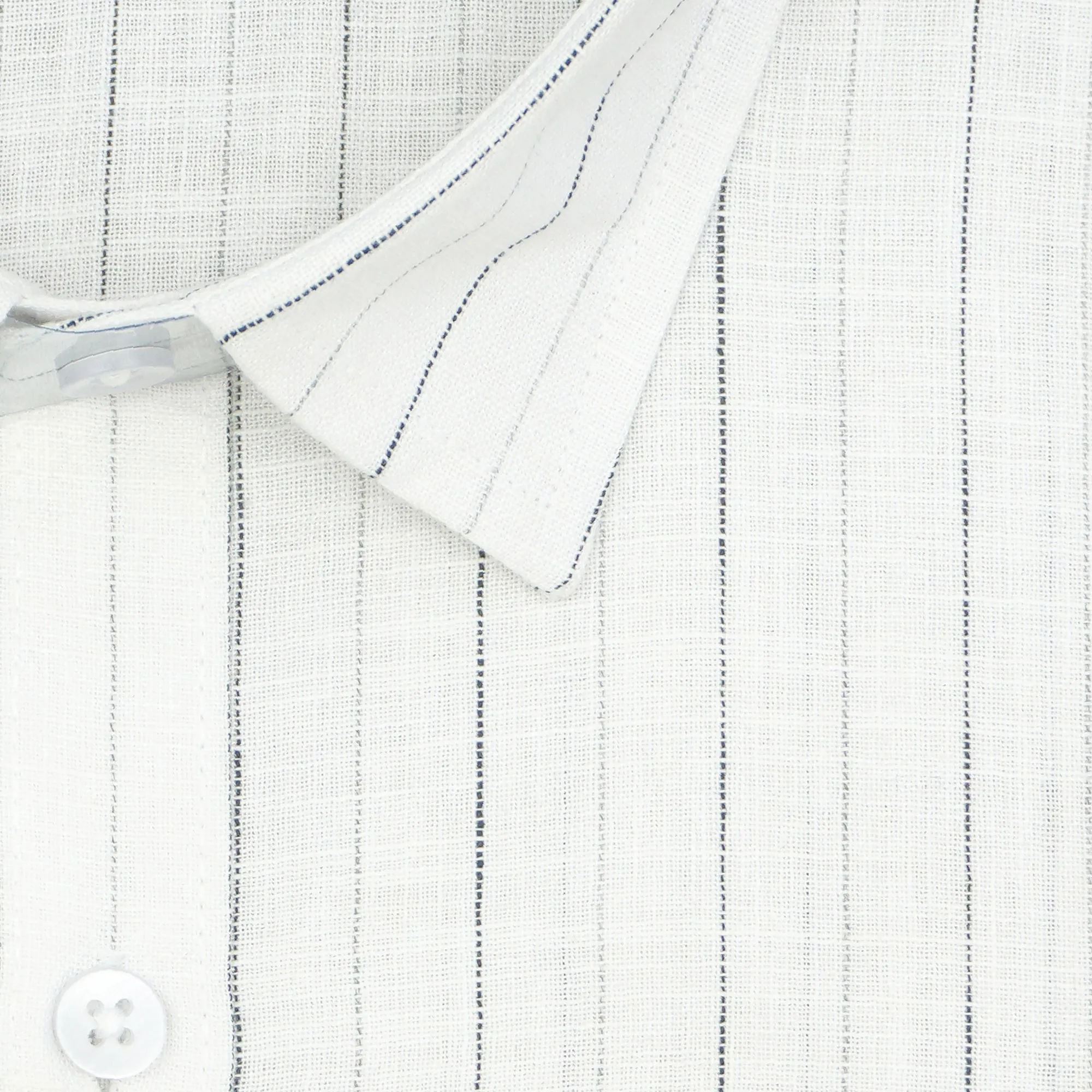 Men's Cotton Linen Striped Half Sleeves Shirt (Black)