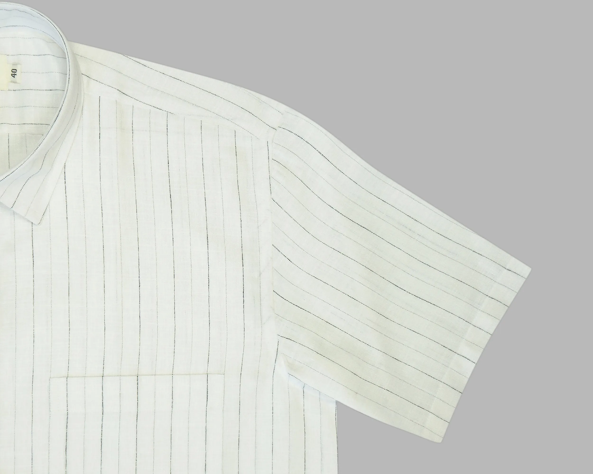 Men's Cotton Linen Striped Half Sleeves Shirt (Black)