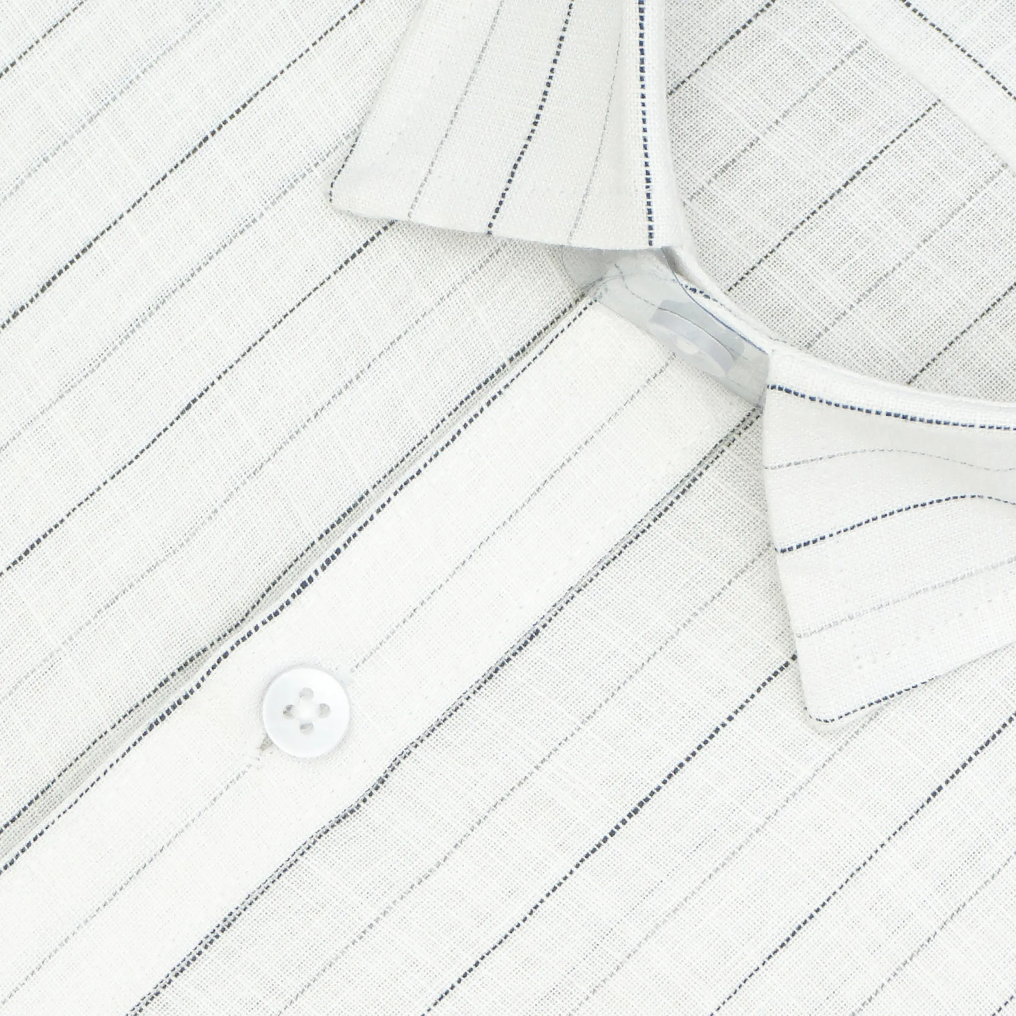 Men's Cotton Linen Striped Half Sleeves Shirt (Black)