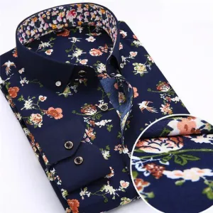 Men's Dress Shirts, Casual Shirts, Navy Blue Floral Shirt