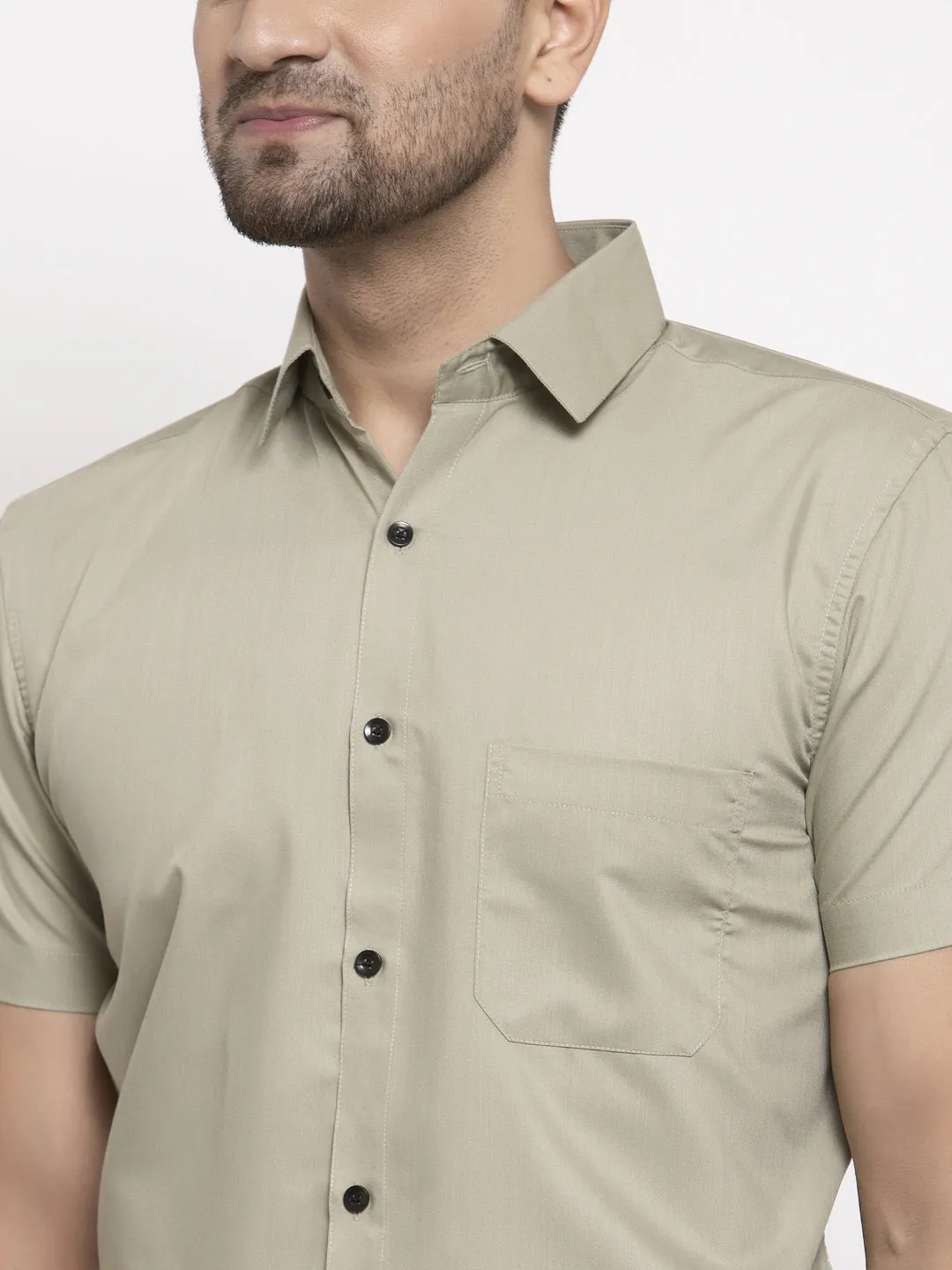 Men's Green Cotton Half Sleeves Solid Formal Shirts ( SF 754Pista ) - Jainish