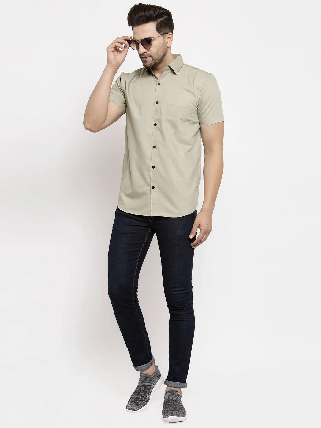 Men's Green Cotton Half Sleeves Solid Formal Shirts ( SF 754Pista ) - Jainish