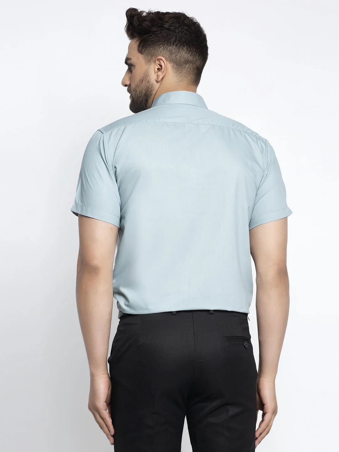 Men's Green Cotton Half Sleeves Solid Formal Shirts ( SF 754Sea-Green ) - Jainish