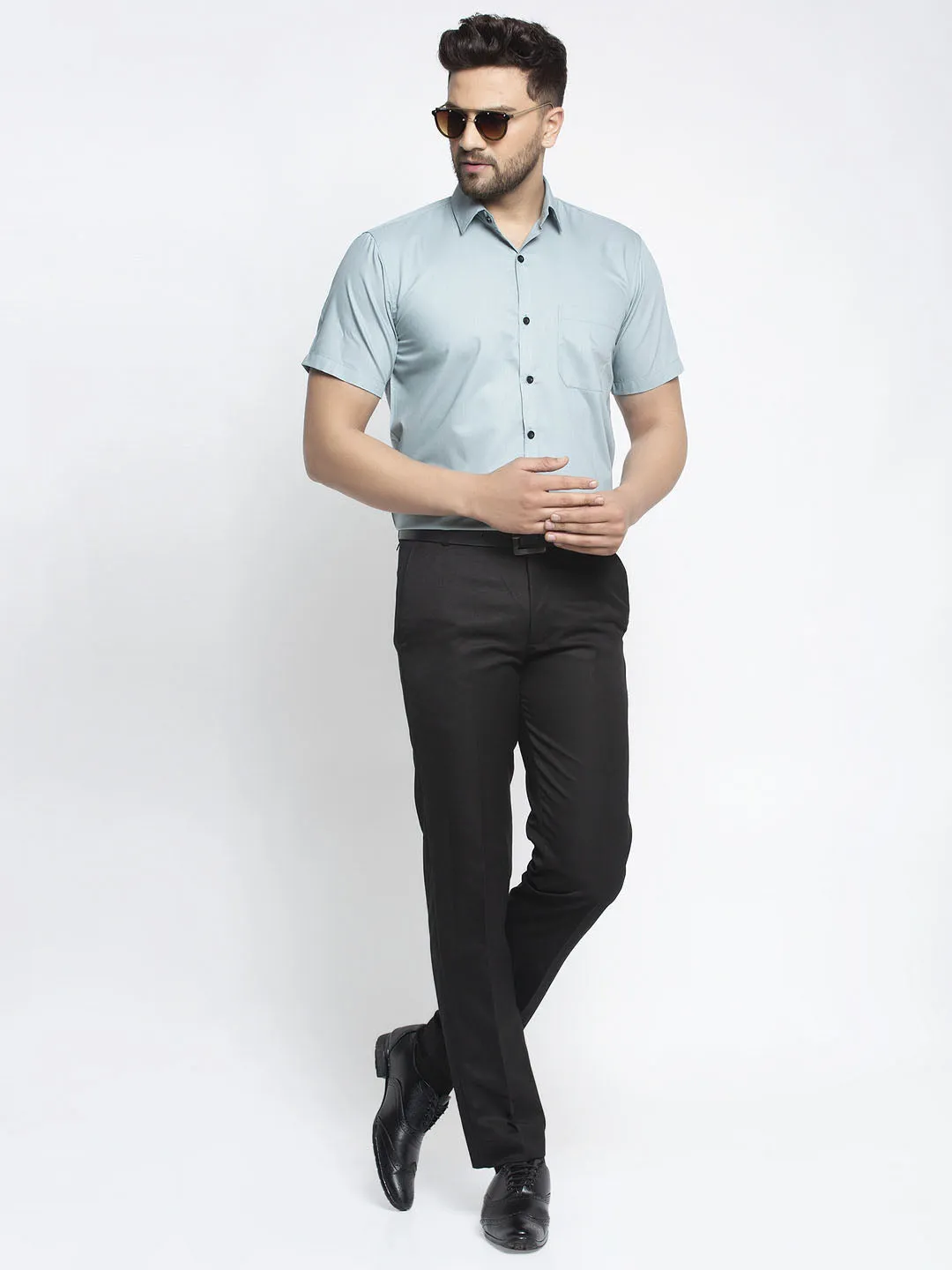 Men's Green Cotton Half Sleeves Solid Formal Shirts ( SF 754Sea-Green ) - Jainish