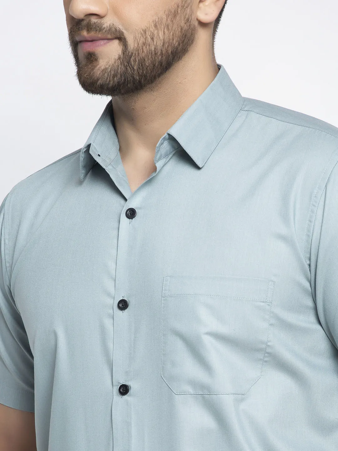 Men's Green Cotton Half Sleeves Solid Formal Shirts ( SF 754Sea-Green ) - Jainish