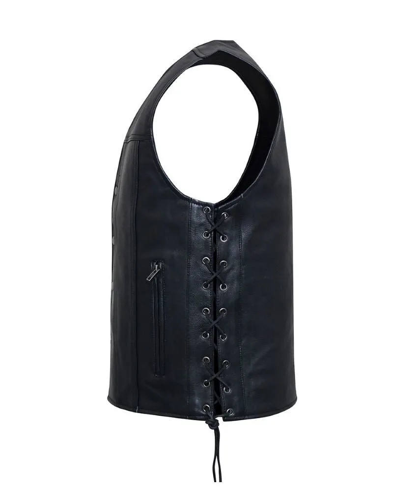 Mens Naked Leather Gambler Vest Side Laces
