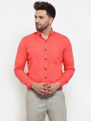 Men's Orange Cotton Solid Button Down Formal Shirts ( SF 734Orange ) - Jainish