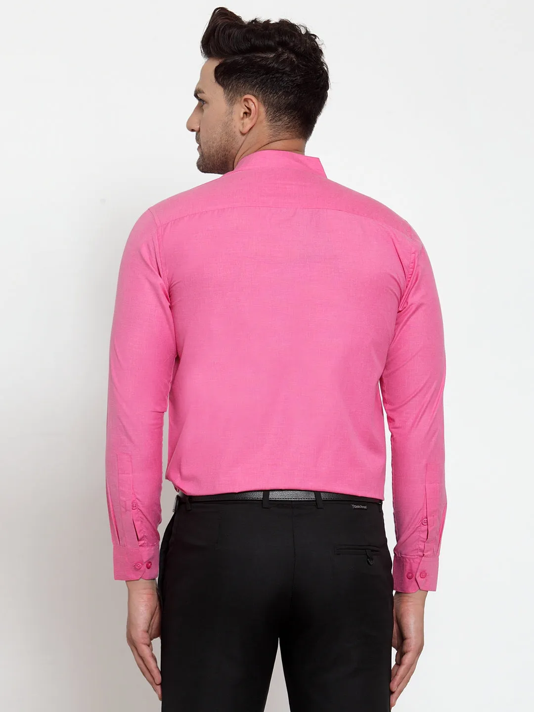 Men's Pink Cotton Solid Mandarin Collar Formal Shirts ( SF 757Pink ) - Jainish