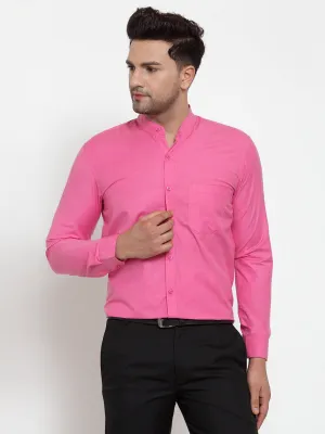 Men's Pink Cotton Solid Mandarin Collar Formal Shirts ( SF 757Pink ) - Jainish