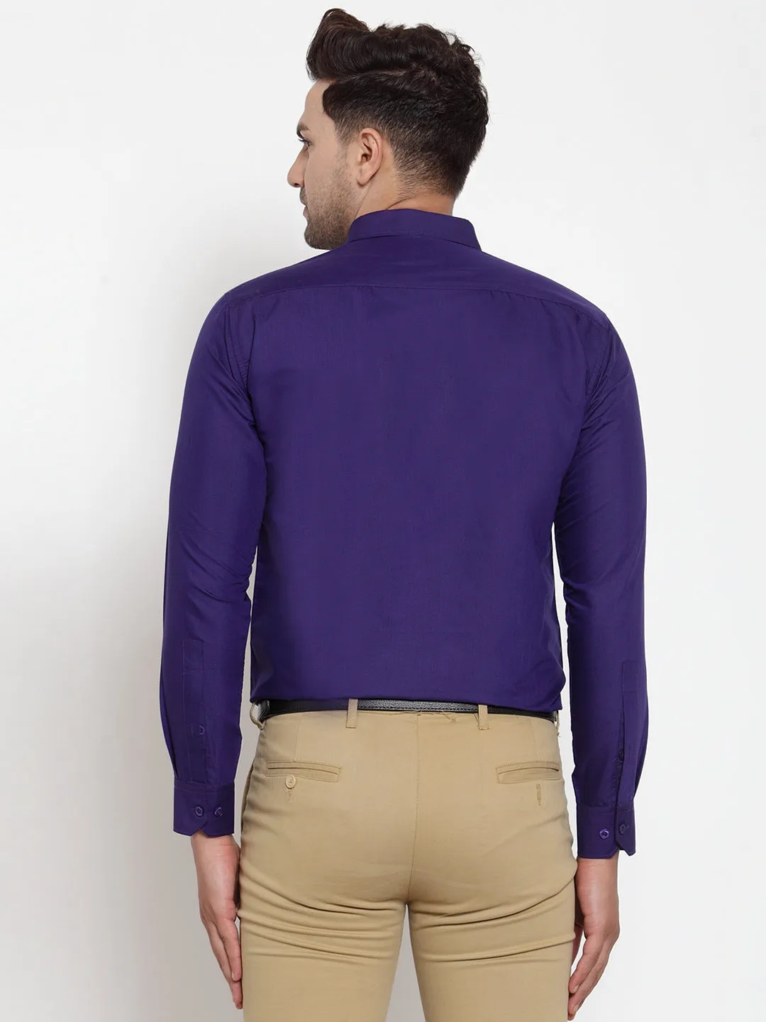 Men's Purple Cotton Solid Button Down Formal Shirts ( SF 713Purple ) - Jainish