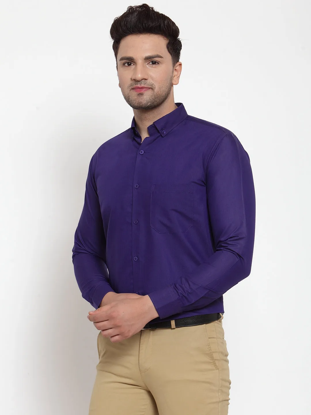 Men's Purple Cotton Solid Button Down Formal Shirts ( SF 713Purple ) - Jainish