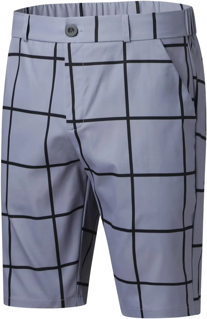 Mens Shorts Slim Fit Stretch Chino Short Pants Flat Front Summer Chino Checked Tartan Golf Yoga Basic Plaid Short