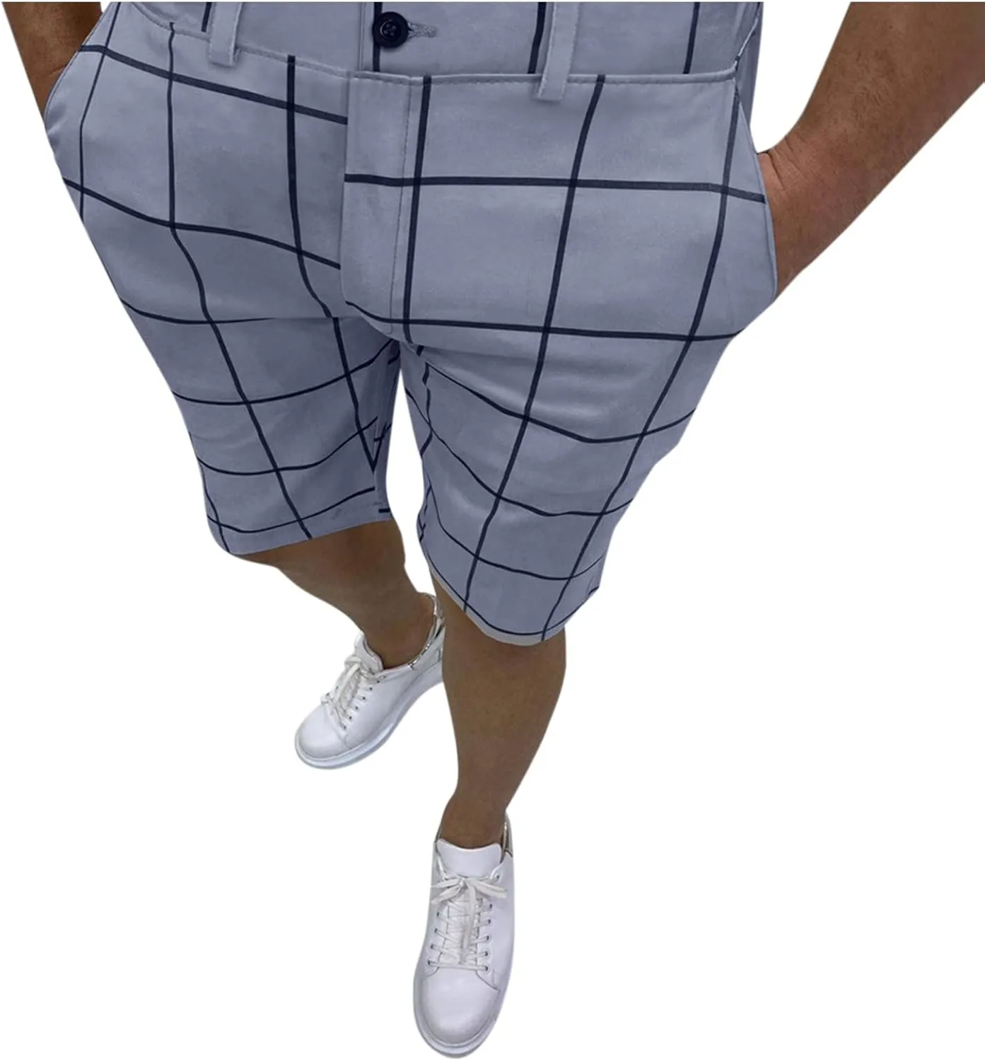Mens Shorts Slim Fit Stretch Chino Short Pants Flat Front Summer Chino Checked Tartan Golf Yoga Basic Plaid Short
