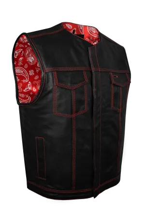 Mens SOA Vest Red Thread Club Vest, Conceal Carry Pockets, Red Paisley Lining no collar