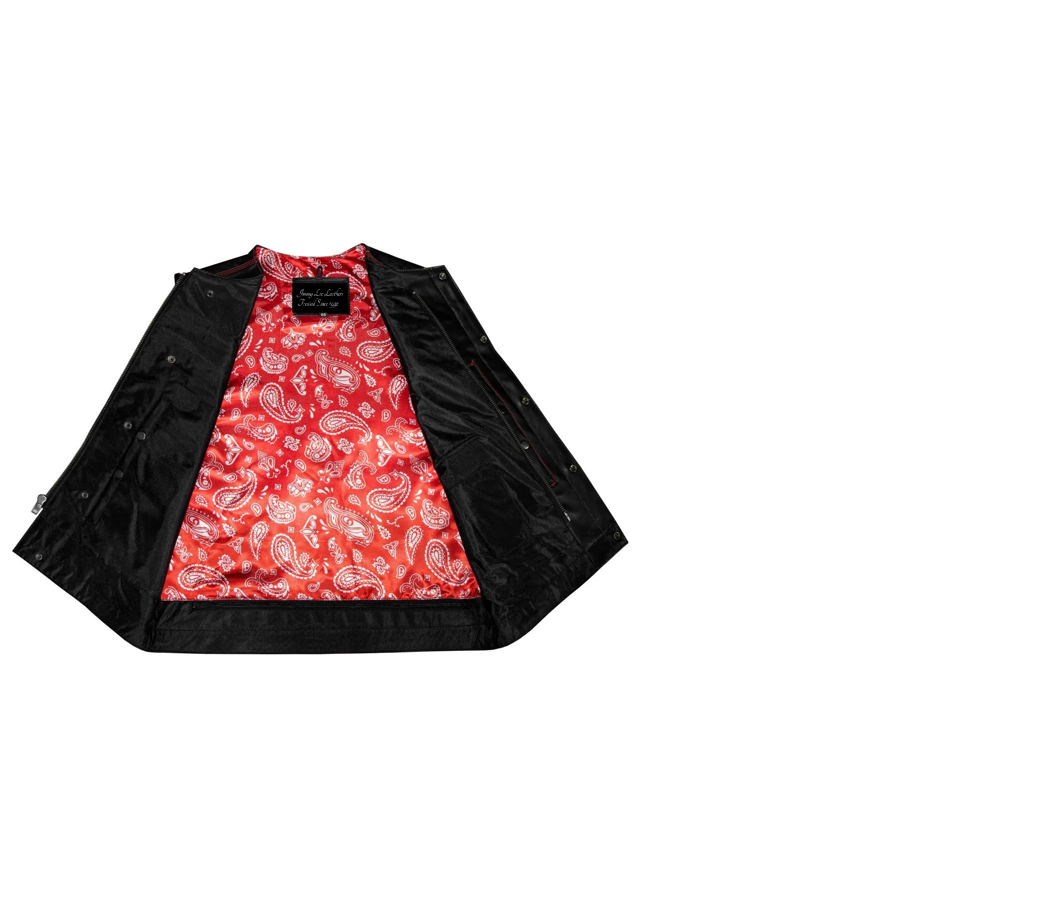 Mens SOA Vest Red Thread Club Vest, Conceal Carry Pockets, Red Paisley Lining no collar