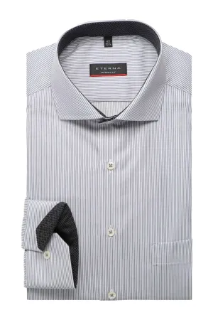 Modern Fit Satin Narrow Stripe Shirt - White/Grey