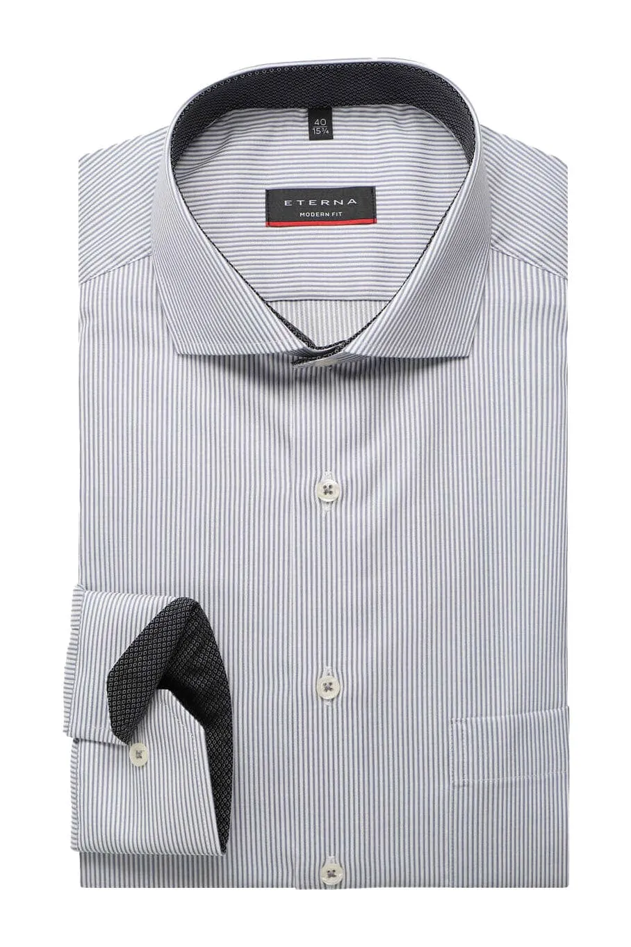 Modern Fit Satin Narrow Stripe Shirt - White/Grey