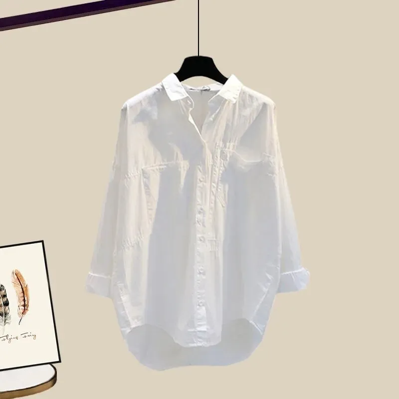 New Wide Leg Trousers White Shirt Wave Bra Vest 3pcs Elegant Women's Tracksuits