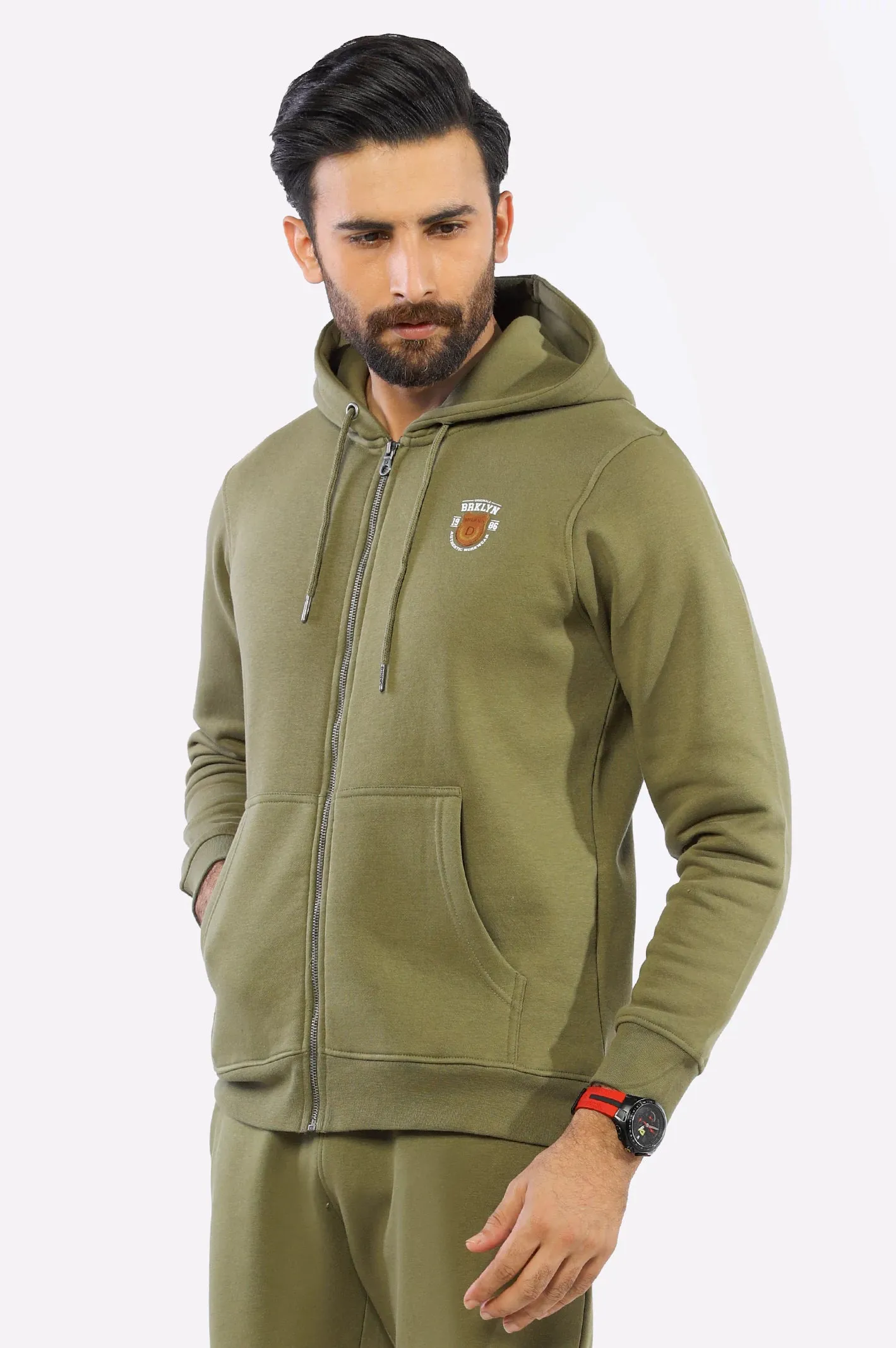 Olive Zipper Hoodie for Mens