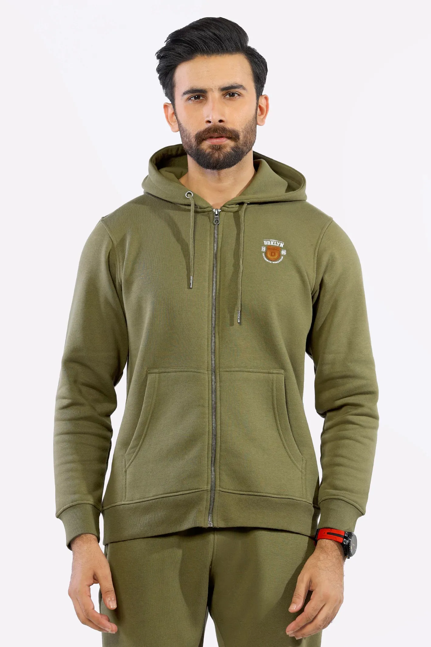 Olive Zipper Hoodie for Mens