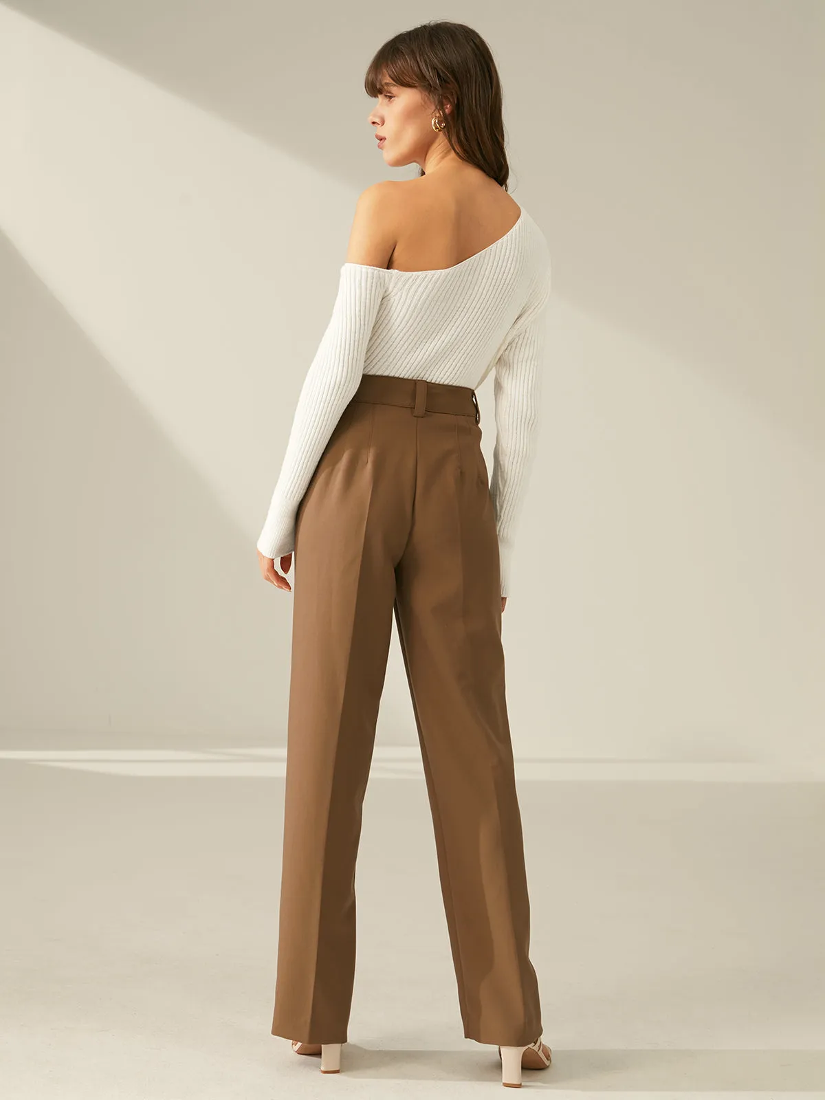 One Shoulder Long Trendy Sleeve Ribbed Pullover Sweater