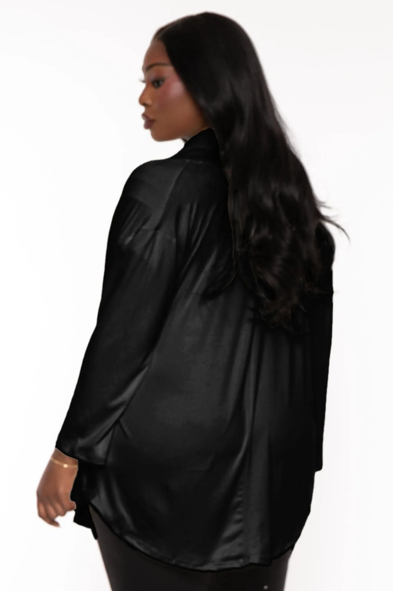 Plus Size Gayle Drape  Cardigan -Black