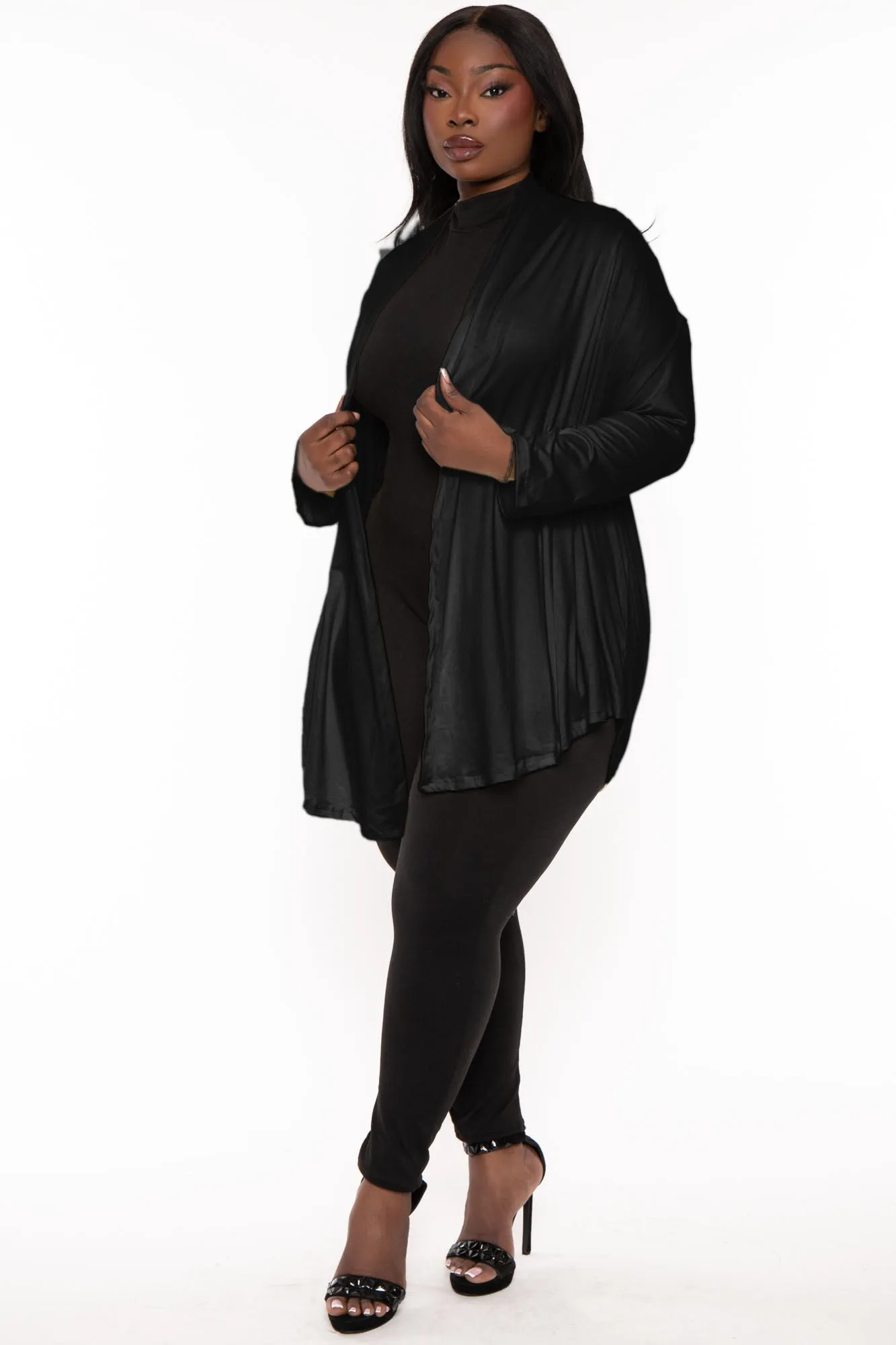 Plus Size Gayle Drape  Cardigan -Black
