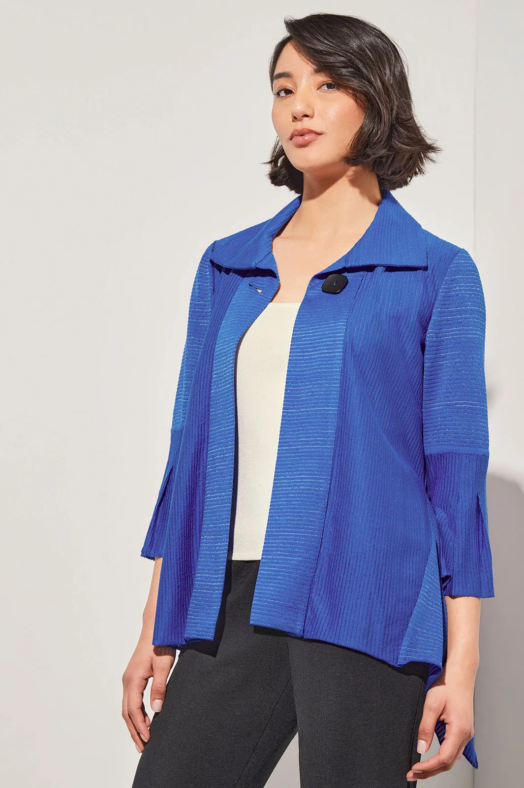 Plus Size Sheer Striped Asymmetric Knit Topper