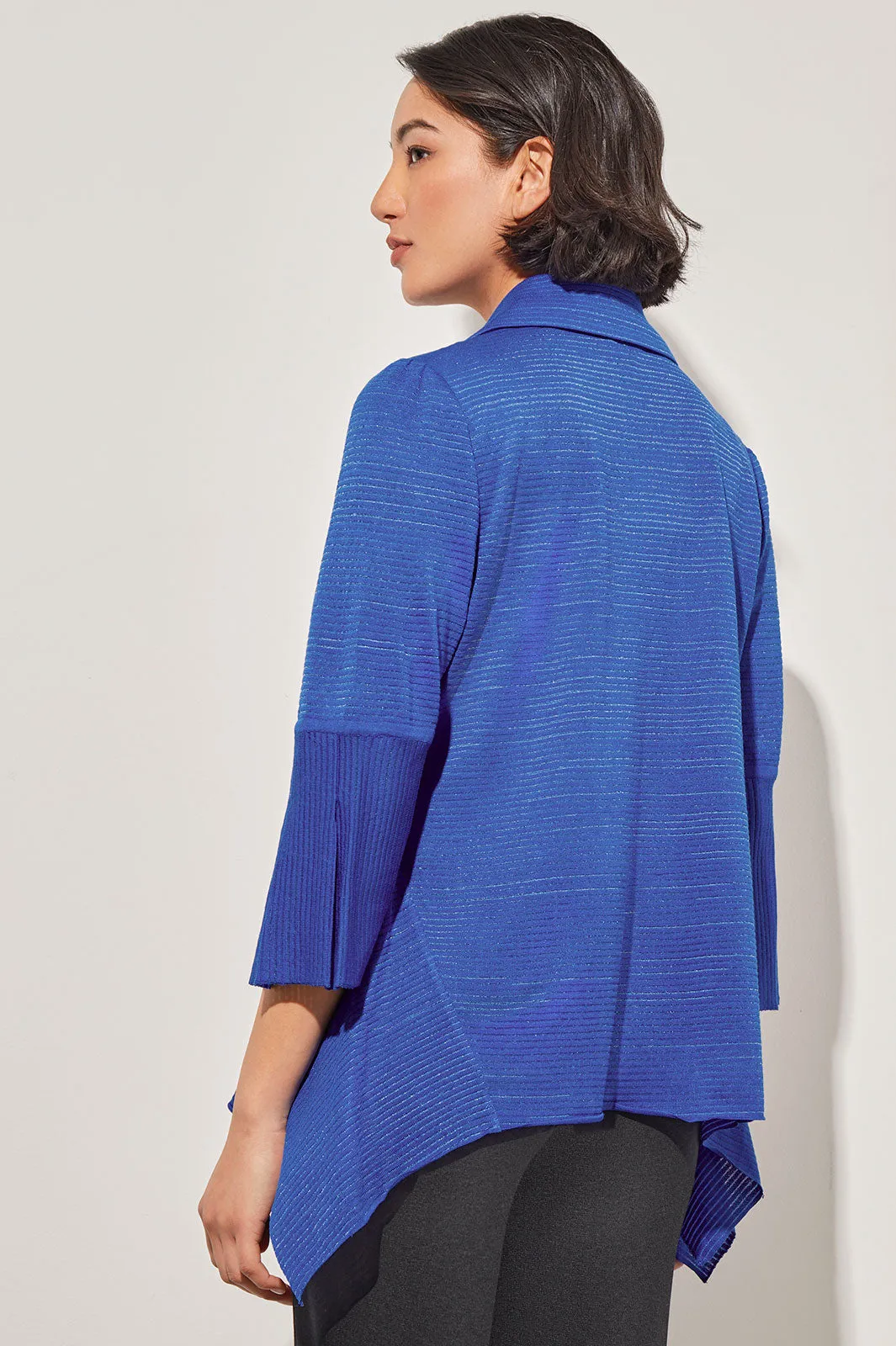 Plus Size Sheer Striped Asymmetric Knit Topper