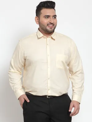 plusS Men Beige Comfort Regular Fit Solid Formal Shirt