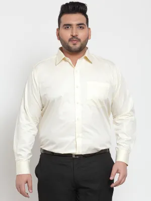 plusS Men Cream-Coloured Comfort Regular Fit Solid Formal Shirt