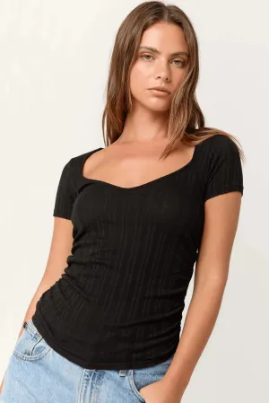 pointelle sweeheart neck tee