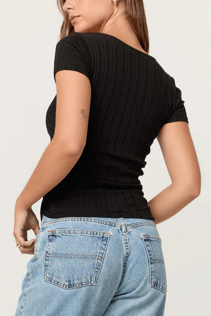 pointelle sweeheart neck tee