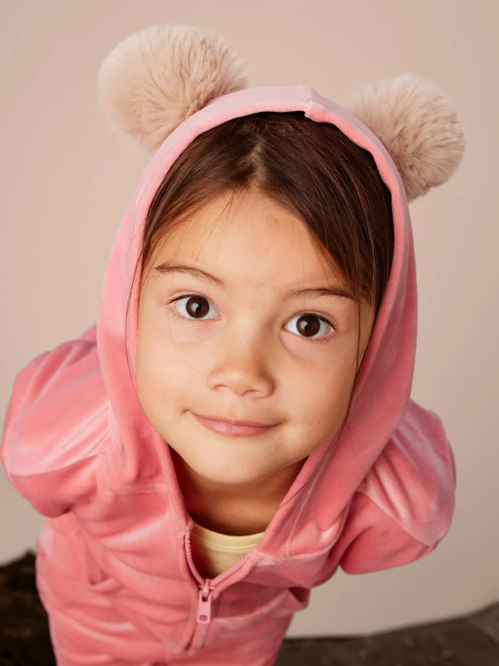 Pom Pom Ear Velour Hoodie -  Mauveglow by Tea Collection - FINAL SALE