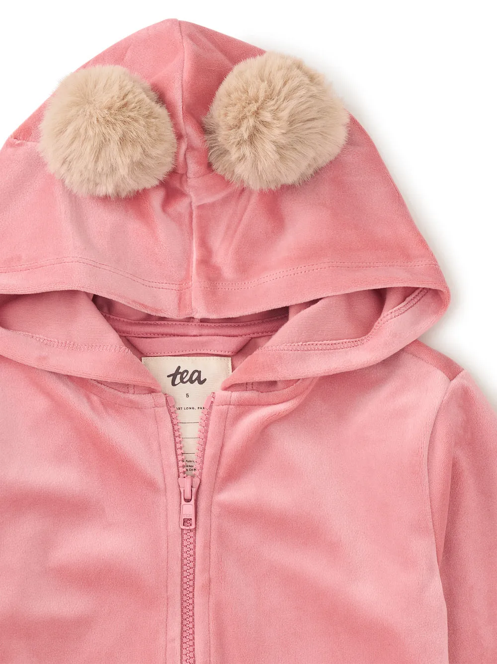 Pom Pom Ear Velour Hoodie -  Mauveglow by Tea Collection - FINAL SALE