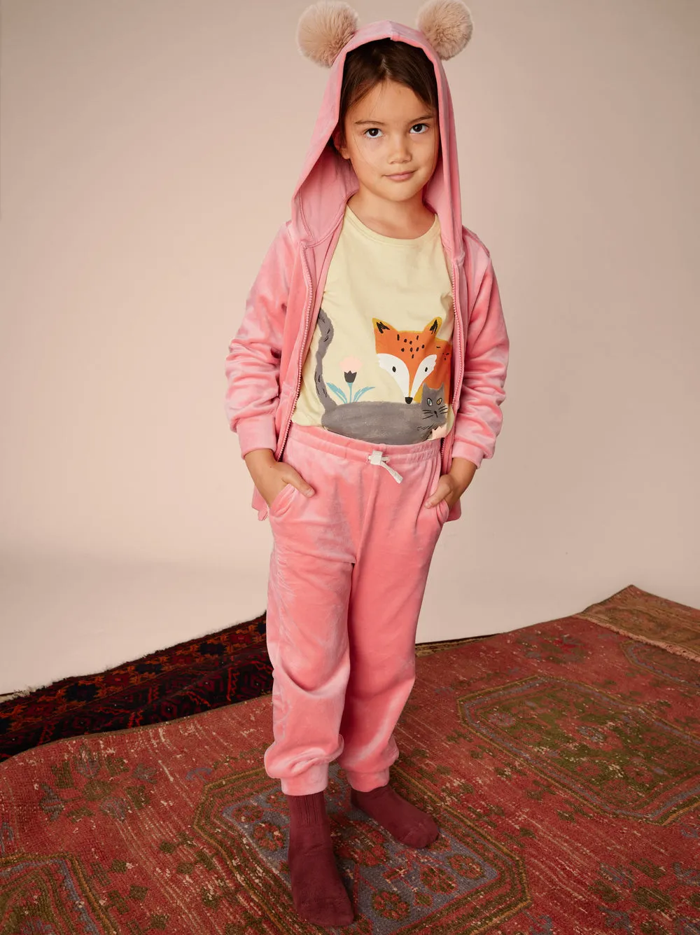 Pom Pom Ear Velour Hoodie -  Mauveglow by Tea Collection - FINAL SALE